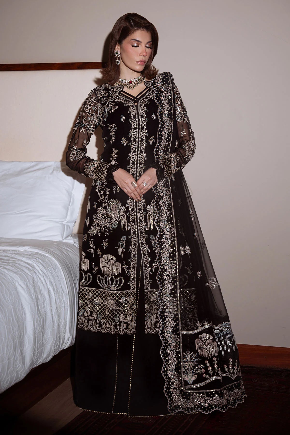 Luxury Pakistani Designer Embroidered Chiffon Dress – Wedding & Party Wear ( Pre Order)