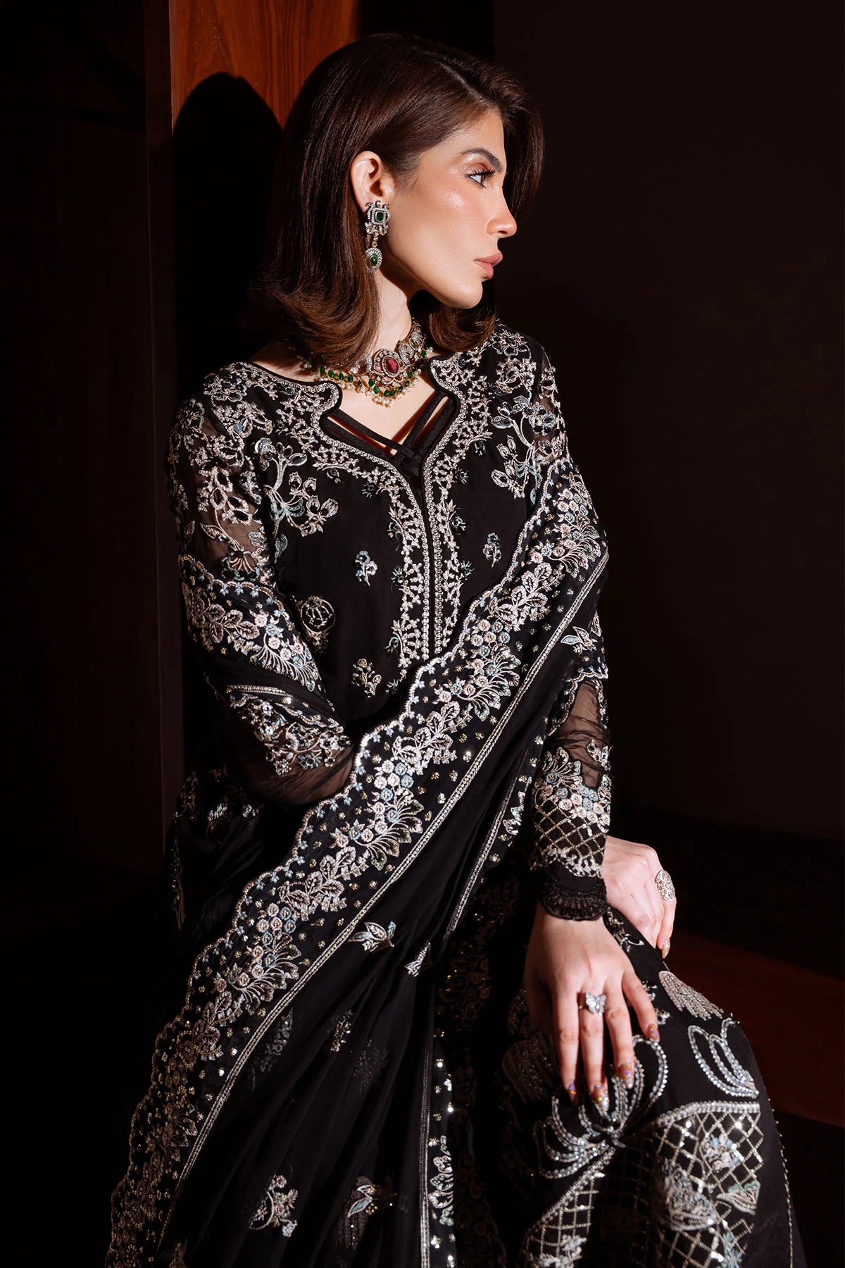 Luxury Pakistani Designer Embroidered Chiffon Dress – Wedding & Party Wear ( Pre Order)