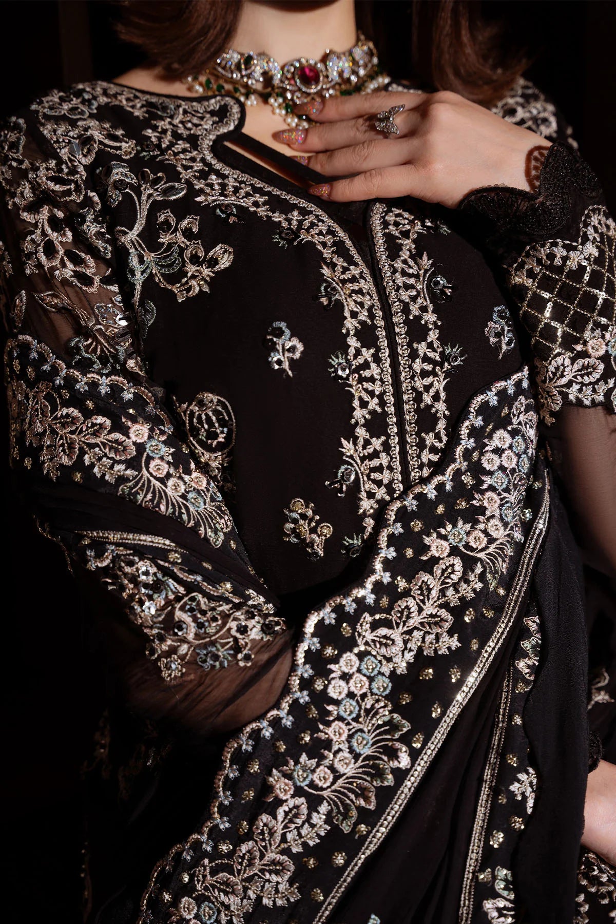 Luxury Pakistani Designer Embroidered Chiffon Dress – Wedding & Party Wear ( Pre Order)