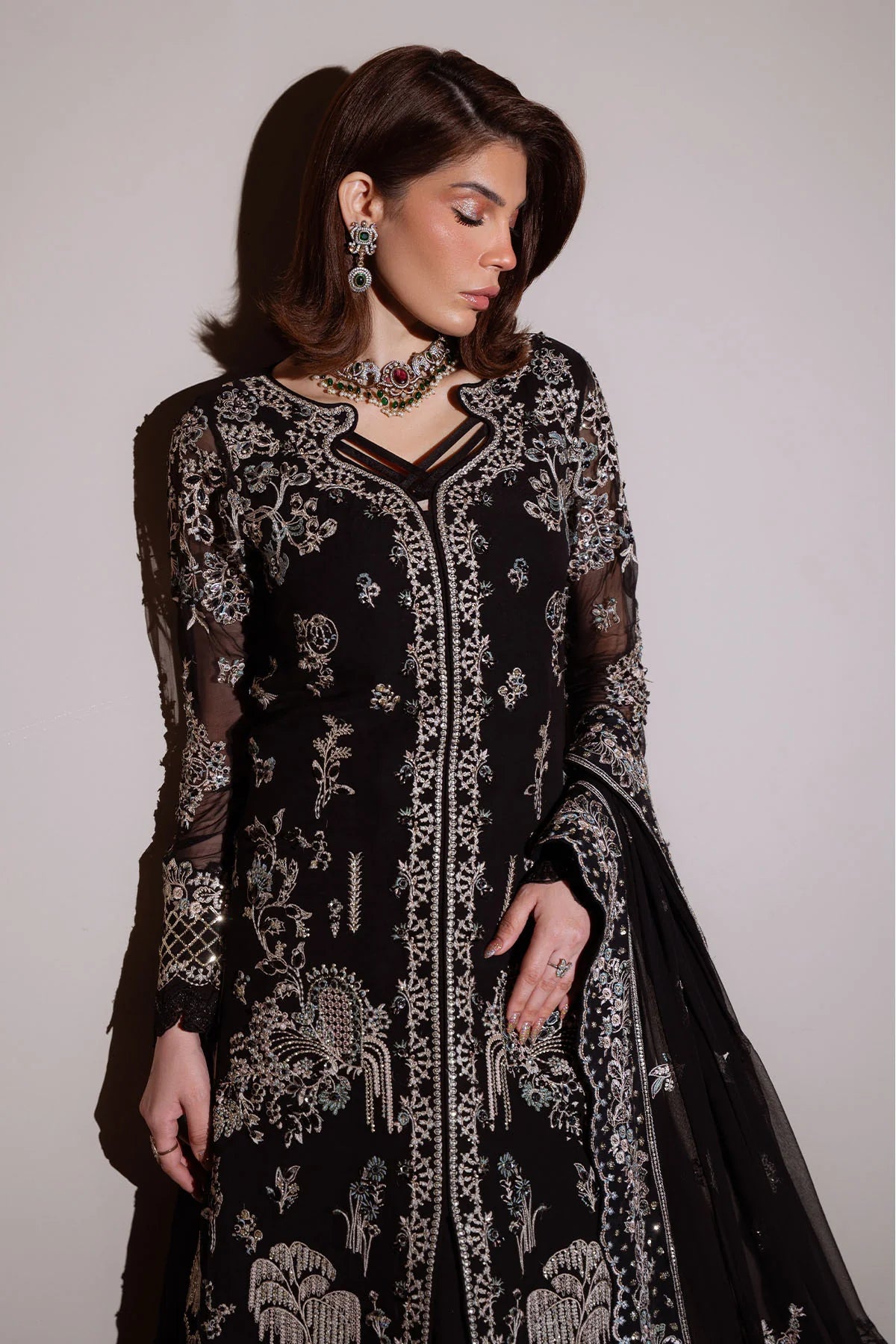 Luxury Pakistani Designer Embroidered Chiffon Dress – Wedding & Party Wear ( Pre Order)