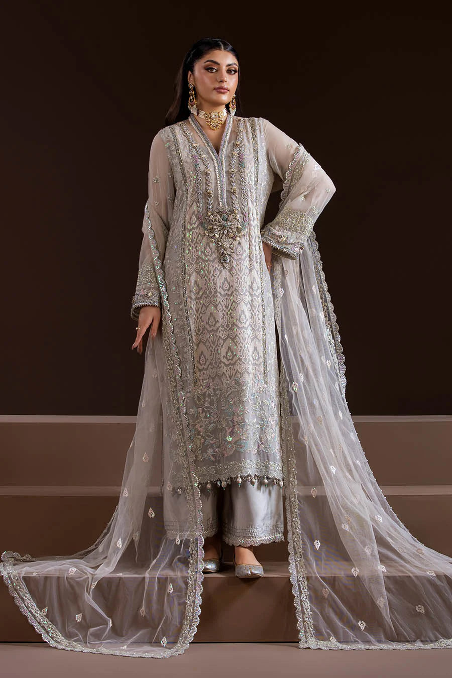 Luxury Pakistani Designer Embroidered Chiffon Dress – Wedding & Party Wear (Pre Order)