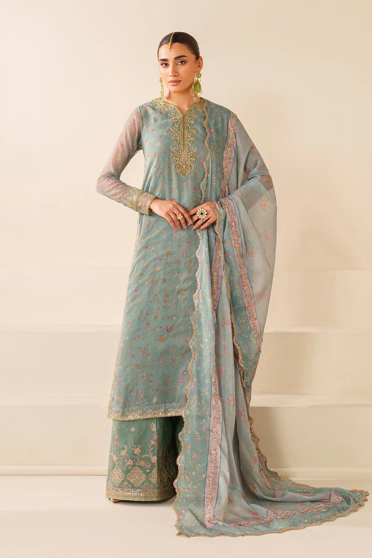 Luxury Pakistani Designer Embroidered Chiffon Dress – Wedding & Party Wear