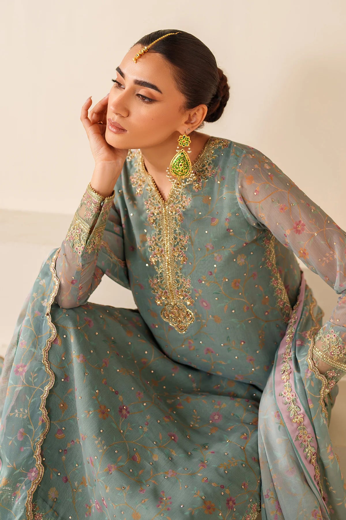 Luxury Pakistani Designer Embroidered Chiffon Dress – Wedding & Party Wear